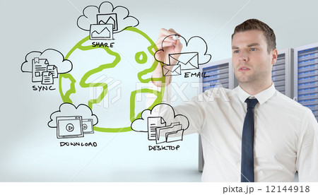 Composite image of young businessman writing with marker Composite image of young businessman writing with marker 12144918