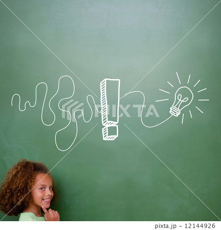 Composite image of light bulb graphic with exclamation mark 12144926
