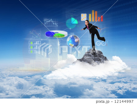 Composite image of businesswoman stepping and balancing 12144997