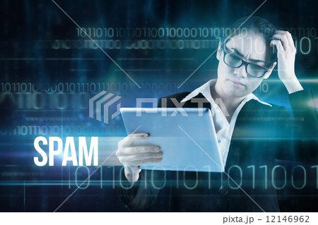 Spam against blue technology design with binary code 12146962