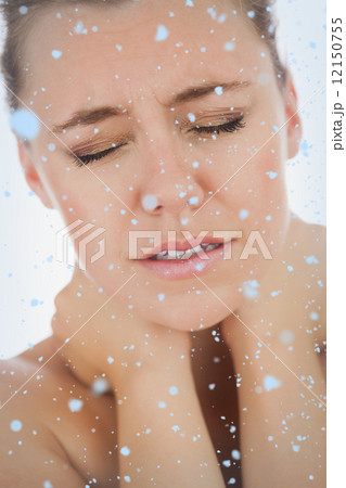 Composite image of woman with neck pain Composite image of woman with neck pain 12150755