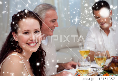 Woman celebrating christmas dinner with her family Woman celebrating christmas dinner with her family 12151357
