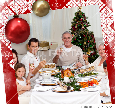 Family tusting with white wine in a christmas dinner Family tusting with white wine in a christmas dinner 12151572