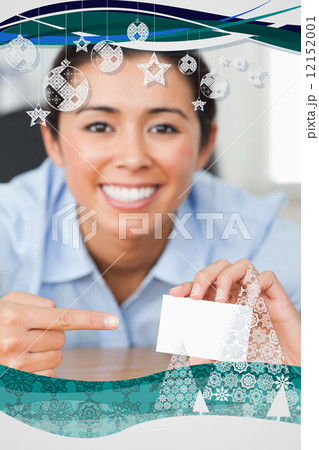 Charming woman showing her visiting card 12152001