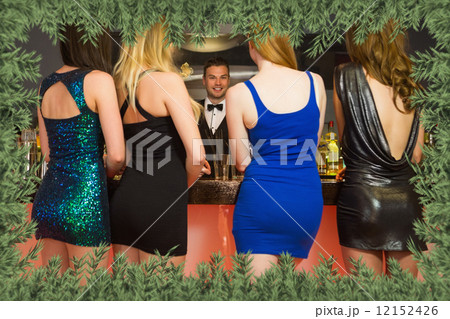 Composite image of attractive friends ordering drinks Composite image of attractive friends ordering drinks 12152426