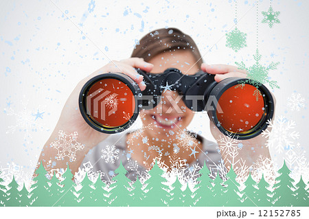 Composite image of woman looking through spyglasses Composite image of woman looking through spyglasses 12152785