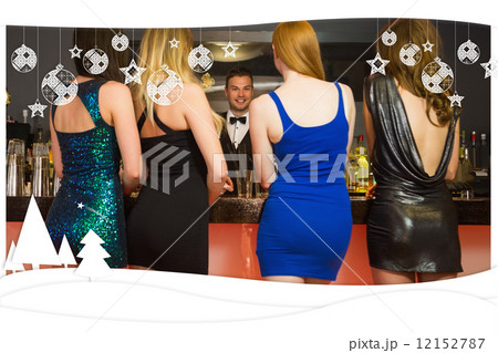 Composite image of attractive friends ordering drinks Composite image of attractive friends ordering drinks 12152787