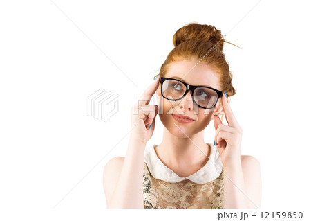 Hipster redhead looking up thinking Hipster redhead looking up thinking 12159850