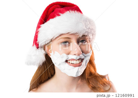 Festive redhead in foam beard 12160991