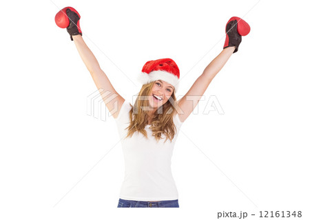 Festive blonde with boxing gloves 12161348