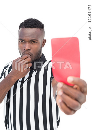 Serious referee showing red card Serious referee showing red card 12161472