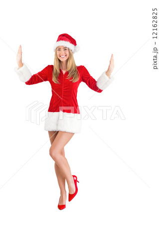 Pretty santa girl posing with hands 12162825