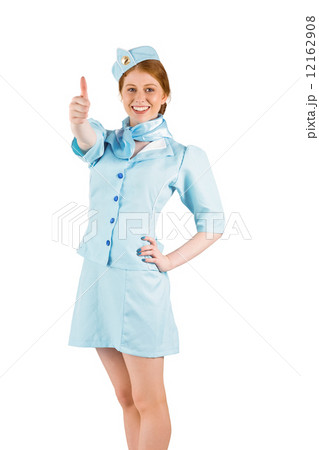 Pretty air hostess with hand on hip 12162908