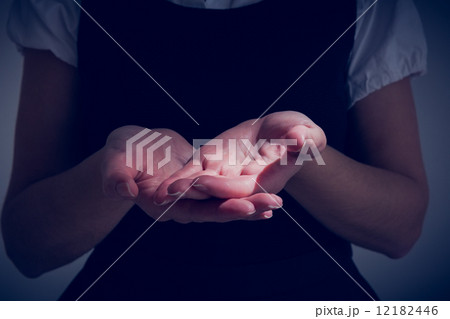Businesswoman presenting your product with hands Businesswoman presenting your product with hands 12182446