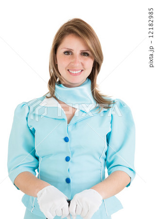 Beautiful stewardess dressed in blue uniform 12182985