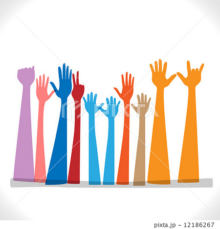 Ten hands up in the air for a celebration 12186267