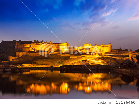 Amer Fort at night in twilight. Jaipur, Rajastan,  12186460