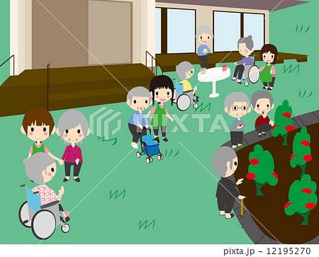 高齢者施設　グループホーム　高齢者　介護　夏　イラスト 12195270