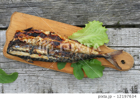 Grilled mackerels on the grill on campfire Grilled mackerels on the grill on campfire 12197634