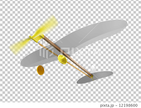 Rubber powered aircraft Yellow diagonally from below White background cg illustration 12198600