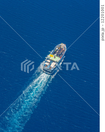 Aerial view of ferry boat in open waters in Greece 12201001