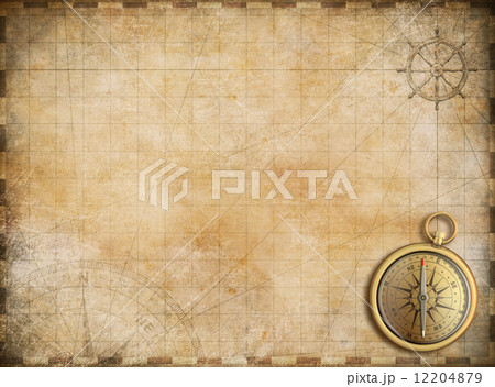 old map with brass compass as exploration and adventure backgrou 12204879