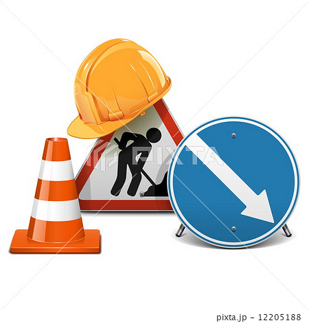 Vector Road Signs with Helmet and Cone 12205188