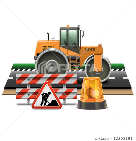 Vector Road Construction with Road Roller 12205191