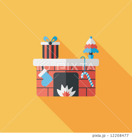 Christmas fireplace flat icon with long shadow,eps10 12208477