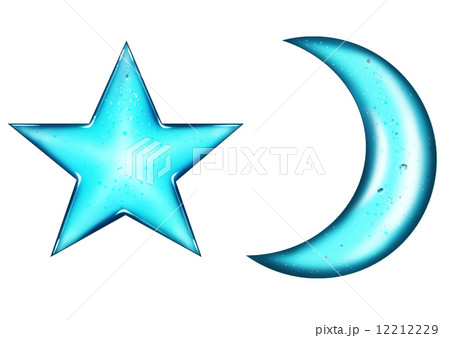 クリスタル質感の星と月のイラスト素材