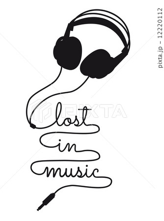 lost in music, headphone cable writing, vector illustration 12220112