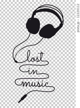 lost in music, headphone cable writing, vector illustration 12220112