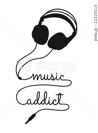 Music Addict Headphone Cable Writing Vector のイラスト素材