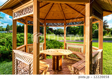 Inside of wooden gazebo Inside of wooden gazebo 12226658