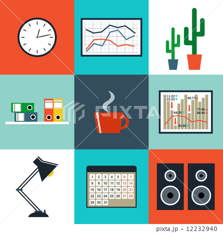 Flat vector set of office things, equipment, objects. 12232940