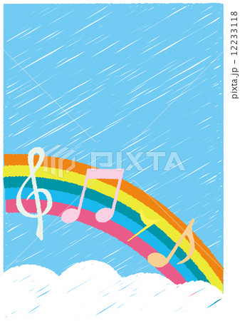 落書き風 虹と雲と空と音符 縦向きのイラスト素材
