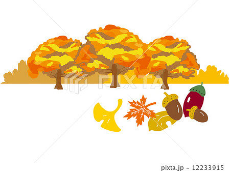 紅葉と落ち葉とどんぐりのイラスト素材