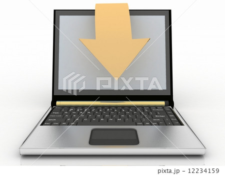 Laptop with arrow on white background. Concept of download 12234159