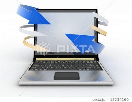Laptop with arrows on white background. Concept of download 12234160