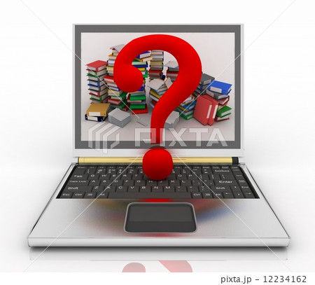 Concept on-line of help in a briefcase computer with the note of interrogation 12234162