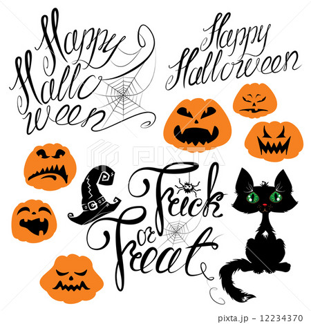Set of Halloween elements - pumpkin, cat, spider and other terri 12234370