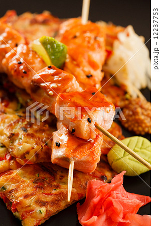 Japanese Skewered salmon with Vegetables Japanese Skewered salmon with Vegetables 12237753