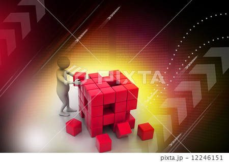 3d people - man, person pushing a cube 12246151