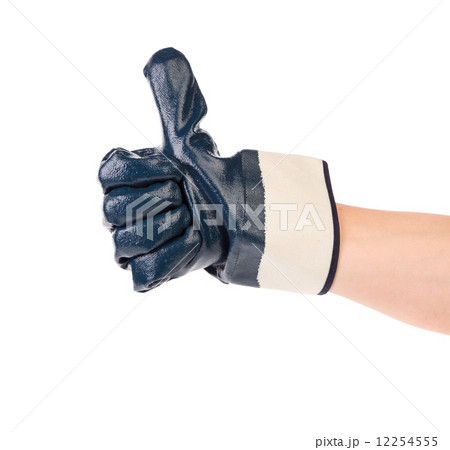 Hand in rubber glove shows thumbs up. Hand in rubber glove shows thumbs up. 12254555
