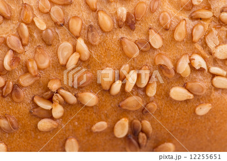 Bun with sesame seeds. Close up. 12255651