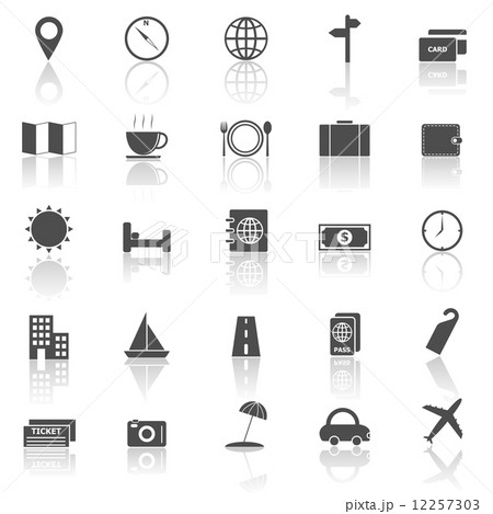 Travel icons with reflect on white background 12257303