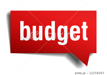 Budget red 3d realistic paper speech bubble isolated on white 12258307
