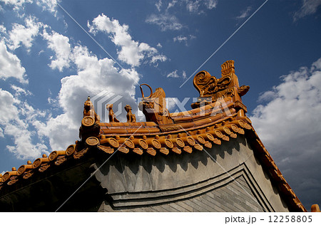 Traditional decoration of the roof of a Buddhist temple, Beijing, China Traditional decoration of the roof of a Buddhist temple, Beijing, China 12258805