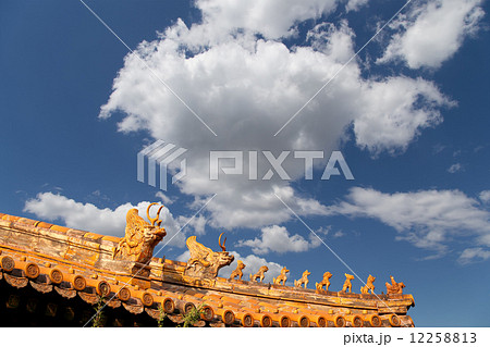 Roof decorations in Yonghe Temple (Lama Temple) in Beijing, China 12258813