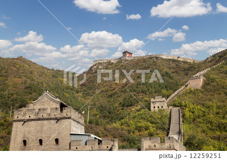 View of one of the most scenic sections of the Great Wall of China, north of Beijing 12259251